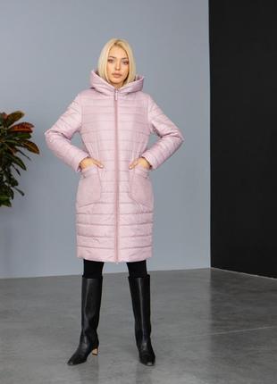 Брендова жіноча куртка подовжена пудрового кольору, великі розміри