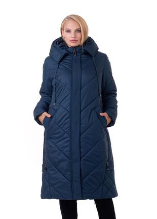 Батальная женская зимняя куртка с капюшоном, р 52-703 фото