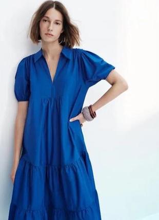 Яскрава синя сукня міді з попліну zara