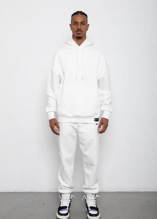 Костюм чоловічий оверсайз базовий худі штани білий / комплект чоловічий світшот кофта худі штани білий