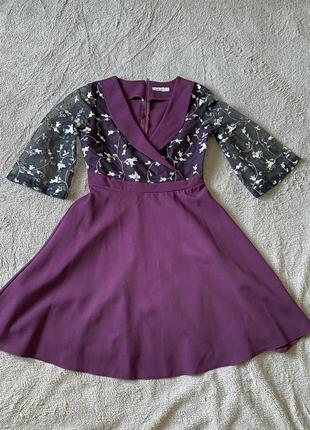 Сукня з пишною юбкою тканина: корепкий костюм+сетка з вишивкою