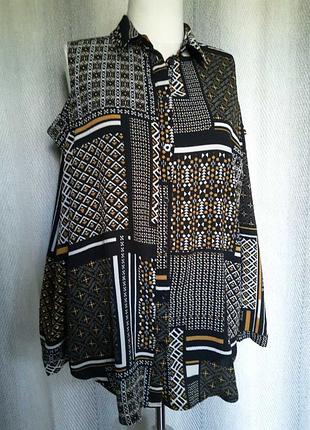 Женская свободная рубашка с открытыми плечами пэчворк блуза в клетку блузка бохо этно мелкий цветок