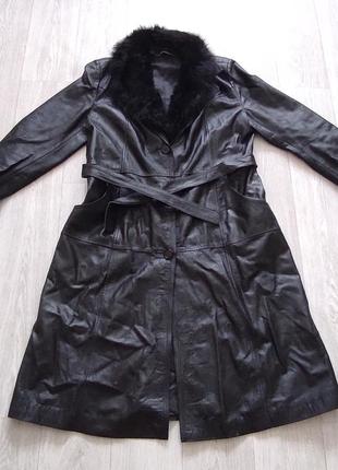 Кожаное пальто на цигейке с натуральным воротником югославия 52р2 фото