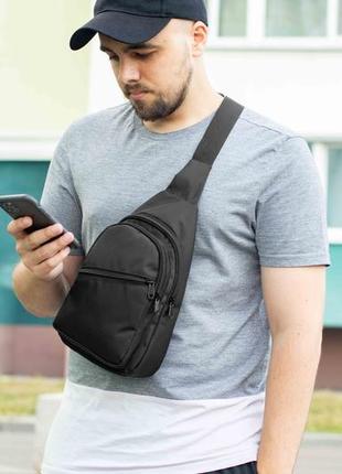 Мужская нагрудная сумка слинг через плечо  logo однолямочный рюкзак10 фото