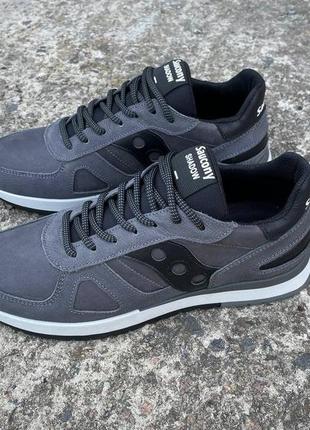 Мужские кожаные кроссовки чоловічі шкіряні кросівки saucony серые2 фото