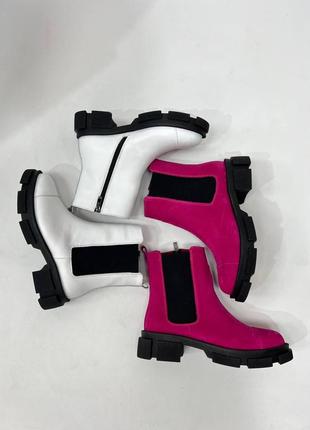 Ботинки челси из натуральной итальянской кожи и замша фуксия