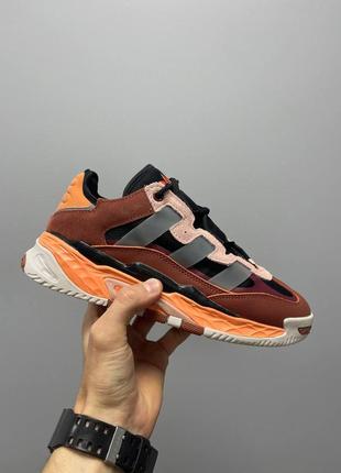 Классные мужские кроссовки adidas niteball leather bordo orange бордовые с оранжевым8 фото