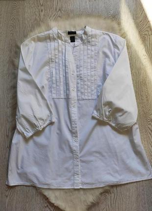 Белая длинная рубашка натуральная туника хлопок батал большого размера воротник стойка