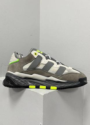 Стильные мужские кроссовки adidas niteball suede grey серые с салатовым