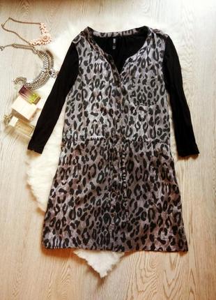 Рубашка туника универсального размера для беременных длинная платье черное леопард