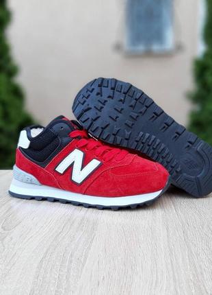 Теплые зимние кроссовки new balance 574 красные с чёрным  низкие женские зимние кроссовки   нью беленс на меху8 фото