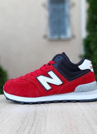 Теплые зимние кроссовки new balance 574 красные с чёрным  низкие женские зимние кроссовки   нью беленс на меху5 фото