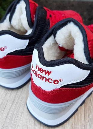 Теплые зимние кроссовки new balance 574 красные с чёрным  низкие женские зимние кроссовки   нью беленс на меху6 фото