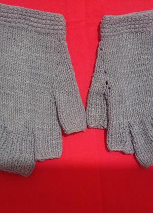 Серо-голубые митенки перчатки трикотажные вязанные перчатки для спорту, велосипедистів