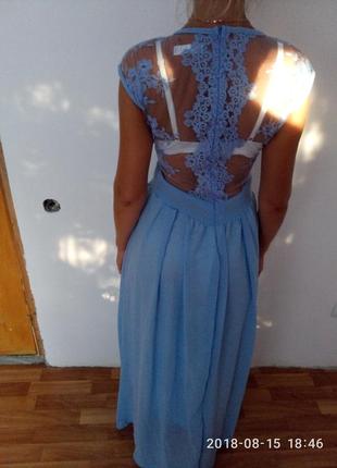 Крутое длинное платье в пол с кружевной спинкой  в голубом цвете раз. s4 фото