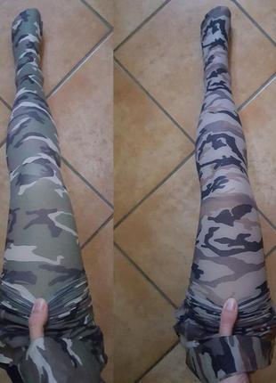 Фірмові італійські колготи в стилі мілітарі calzedonia camouflage grigio/verde4 фото