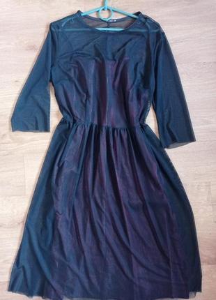 Платье ( атласный бордовый сарафан и черная сетка сверху)
