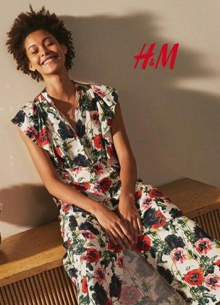 H&m натуральное цветочное платье миди цветы маки1 фото