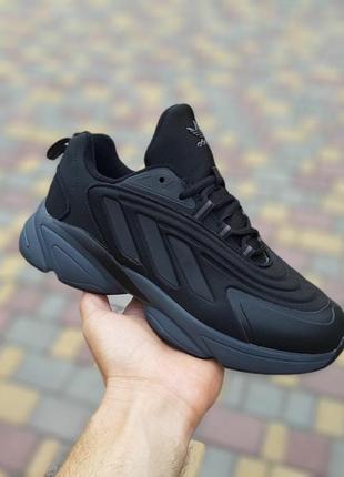 Теплі осінні шкіряні кросівки adidas ozelia чорні на сірій чоловічі зимові термо кросівки адідас озелия