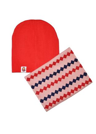 Комплект (шапка, шарф-снуд) для девочек с орнаментом