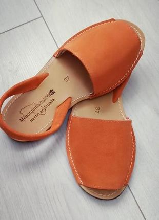 Качественные женские оранжевые замшевые сандалии, менорки, испания оригинал