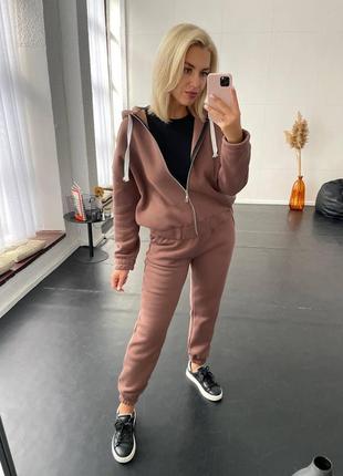 Теплый женский спортивный костюм на флисе 42-44 46-48 50-52 54-56 (s-5xl) мокко