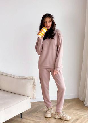 Спортивний костюм жіночий s-xl(42-48)худі в стилі оверсайз з капюшоном штани висока посадка бежевий