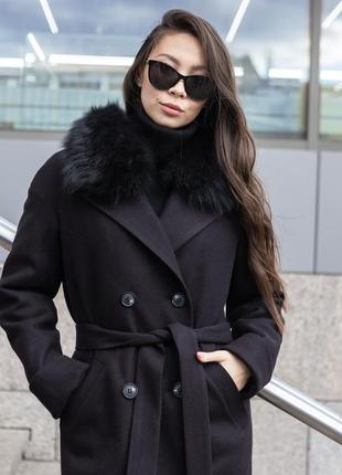 Зимнее длинное черное женское пальто5 фото