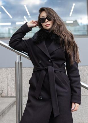 Зимнее длинное черное женское пальто6 фото