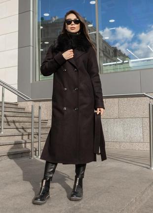 Зимовий довге чорне пальто жіноче3 фото