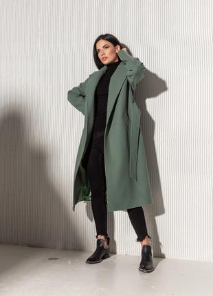 Актуальное демисезонное женское длинное пальто мадрид оливка10 фото