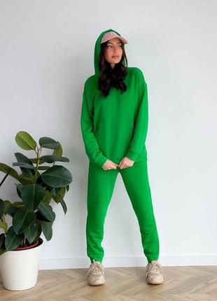 Спортивний костюм жіночий s-xl(42-48)худі в стилі оверсайз з капюшоном штани висока посадка зелений