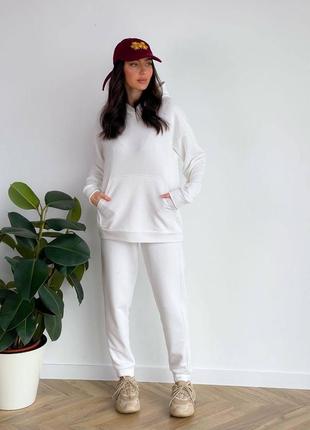 Спортивний костюм жіночий s-xl(42-48)худі в стилі оверсайз з капюшоном штани висока посадка білий