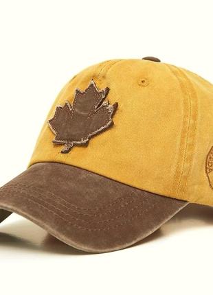 Кепка бейсболка canada, maple leaf (канада, кленовый лист) с изогнутым козырьком желтая, унисекс wuke one size