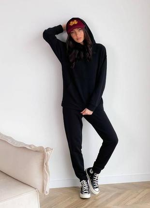 Спортивний костюм жіночий s-xl(42-48)худі в стилі оверсайз з капюшоном штани висока посадка чорний