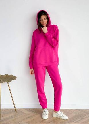 Спортивний костюм жіночий s-xl(42-48)худі в стилі оверсайз з капюшоном штани висока посадка малиновий