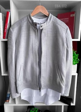 Мужской светло серый замшевый бомбер модная мужская куртка на осень отличного качества2 фото