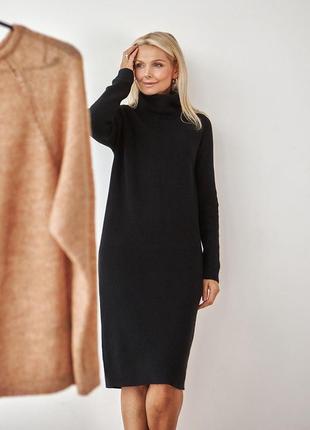 Стильное вязаное платье-свитер черного цвета. модель 2412 trikobakh. размер ун 42-526 фото