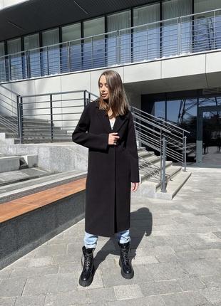 Черное зимнее утепленное женское кашемировое пальто премиум качества3 фото