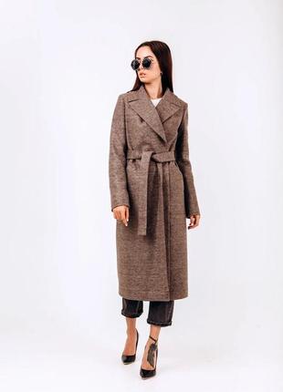 Женское длинное классическое пальто с поясом