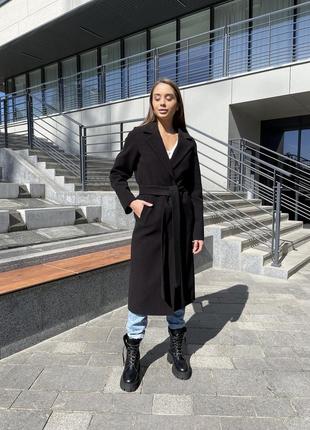 Чорне найактуальніше жіноче кашемірове пальто преміум якості