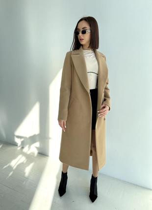 Демисезонное люксовое женское кашемировое пальто с поясом5 фото