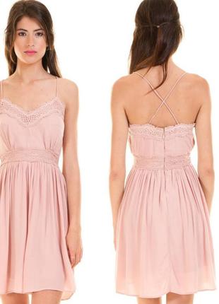 Пудровое платье на тонких бретельках vila,пудро-розовое платье комбинацыя3 фото
