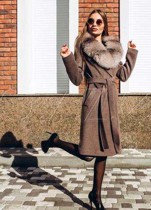 Ексклюзивне брендове зимове пальто міді з шикарним комір з лисиці2 фото