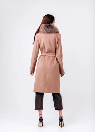 Зимнее женское кашемировое пальто с мехом лисы3 фото