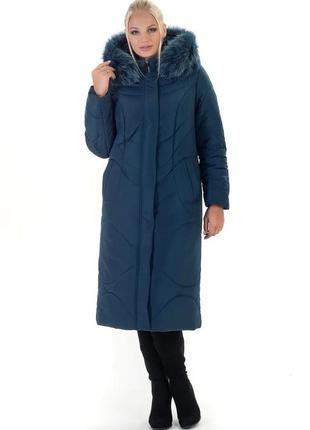 Зимове довге пальто з натуральним хутром1 фото