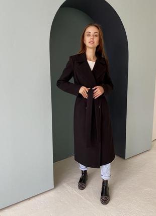 Зимнее двубортное классическое женское пальто черного цвета7 фото