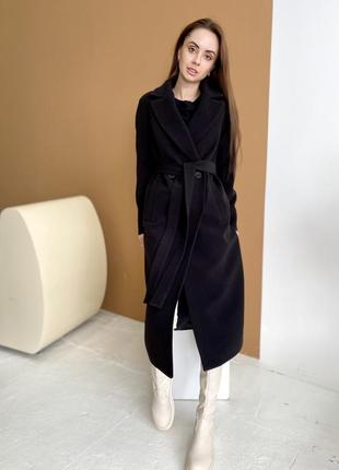 Довге чорне кашемірове пальто жіноче зимове преміум якості3 фото