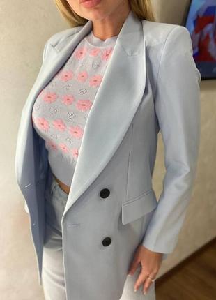 Женский классический двубортный пиджак голубой2 фото