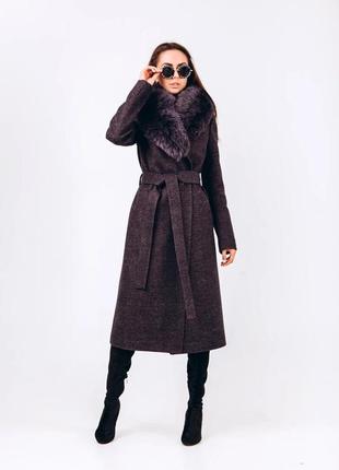 Длинное качественное зимнее пальто-халат с мехом